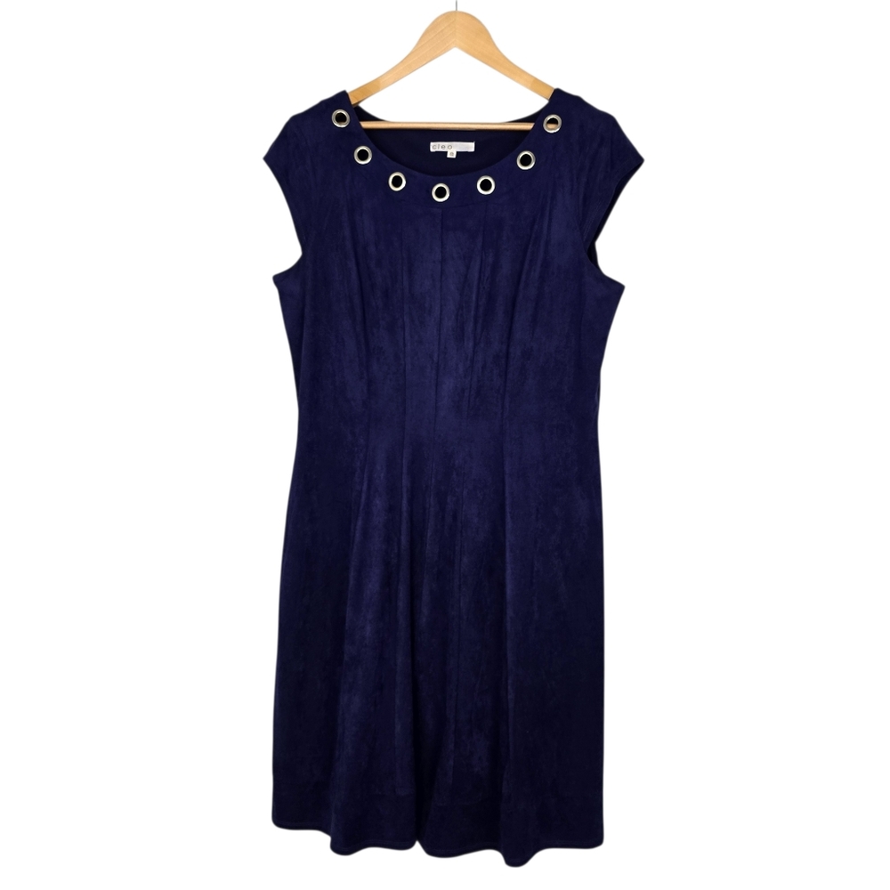 CLEO Women's Royal Blue Faux Suede Capped Sleeves Fit & Flare Dress XXL